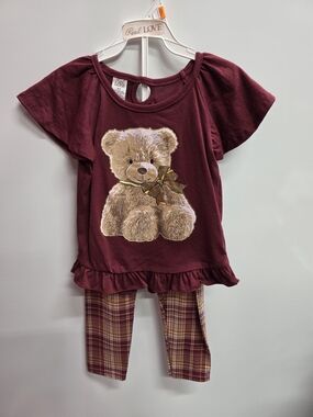 Maroon Teddy Bear Pajama Set for Kids - Real Love